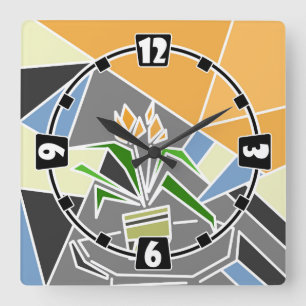 Romantische mozaïektextuurelementen vitrage bloeme vierkante klok