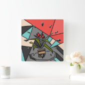 Romantische mozaïektextuurelementen vitrage bloeme vierkante klok (Huis)