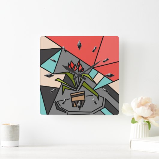 Romantische mozaïektextuurelementen vitrage bloeme vierkante klok (Huis)