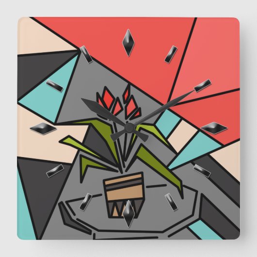 Romantische mozaïektextuurelementen vitrage bloeme vierkante klok (Voorkant)