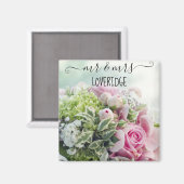 Romantische Mr. & Mrs. Roze Bloemige Bruiloft Magneet (Voorkant / Achterkant)