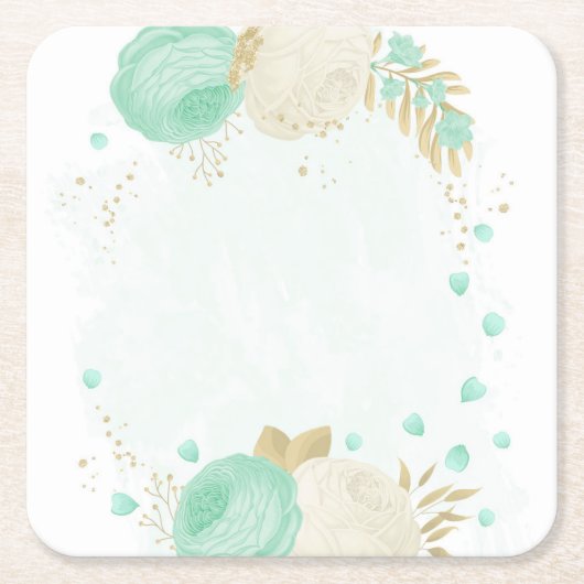 Romantische munt, groen en witte bloemen goud kartonnen onderzetters (Voorkant)