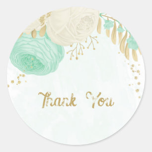 Romantische munt, groen en witte bloemen goud ronde sticker