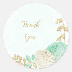 Romantische munt, groen en witte bloemen goud ronde sticker