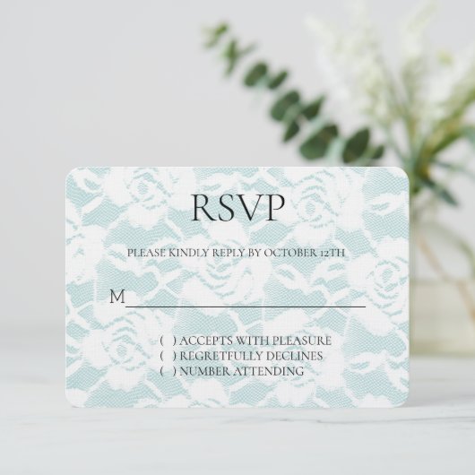 Romantische Munt Witte Rozen Bloemen Huwelijk RSVP (Staand voorkant)
