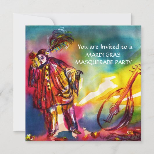 ROMANTISCHE MUSISCHE PIERROEN EN ROZEN Mardi Gras Kaart (Voorkant)