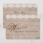 Romantische Muziek Blad Kant Be my MATRON OF HONOR Kaart (Voorkant / Achterkant)