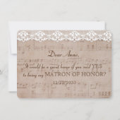 Romantische Muziek Blad Kant Be my MATRON OF HONOR Kaart (Achterkant)