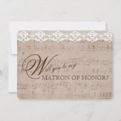 Romantische Muziek Blad Kant Be my MATRON OF HONOR Kaart (Voorkant)