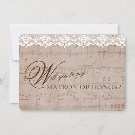 Romantische Muziek Blad Kant Be my MATRON OF HONOR Kaart (Voorkant)