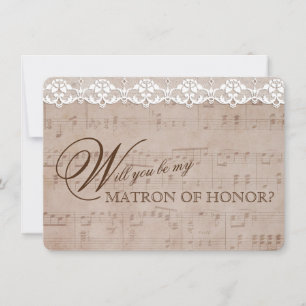 Romantische Muziek Blad Kant Be my MATRON OF HONOR Kaart