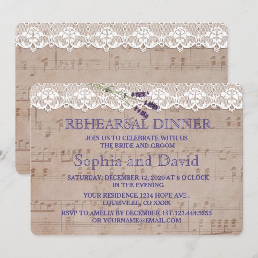 Romantische muziek lavendel proefdineraanbod kaart (Voorkant / Achterkant)