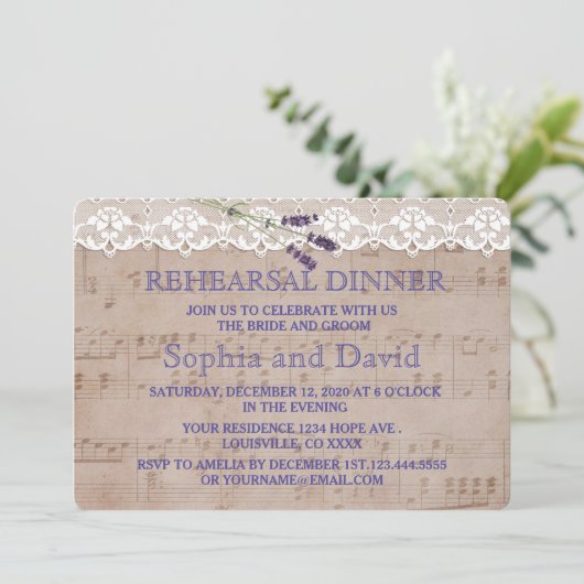 Romantische muziek lavendel proefdineraanbod kaart (Staand voorkant)