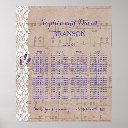 Romantische Muziek Lavendel Trouwstoel Grafiek Poster (Voorkant)