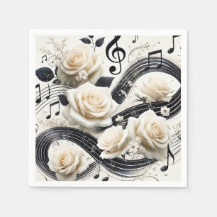 Romantische Muzieksroos – Elegante Crème Zwarte Mu Servet