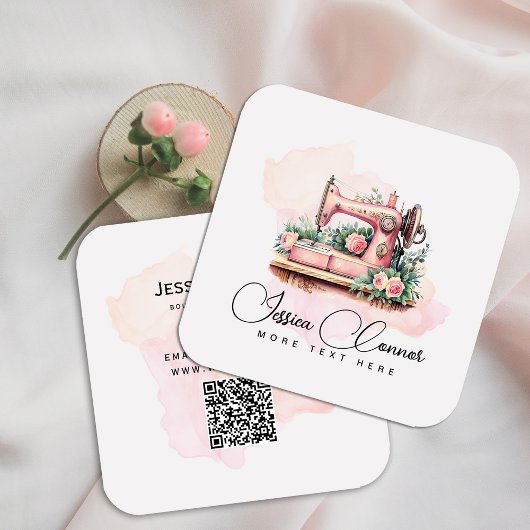 Romantische naaimachine - Waterverf bloemen Vierkante Visitekaartje