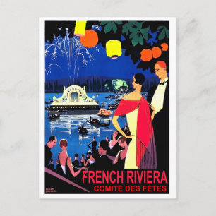 Romantische nacht in franse riviera, vintage-reis briefkaart