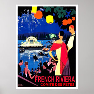 Romantische nacht in franse riviera, vintage-reis poster
