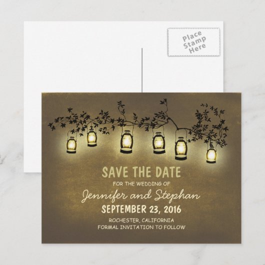 Romantische nachtlampjes - Lantaarns Bewaar de dat Aankondigingskaart (Voorkant / Achterkant)