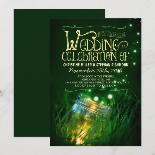 Romantische nachtlampjes mason jar bruiloft uitnod kaart (Voorkant / Achterkant)