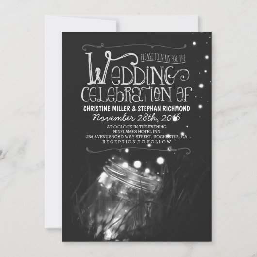 Romantische nachtlampjes mason jar bruiloft uitnod kaart (Voorkant)