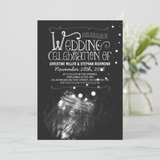 Romantische nachtlampjes mason jar bruiloft uitnod kaart (Staand voorkant)