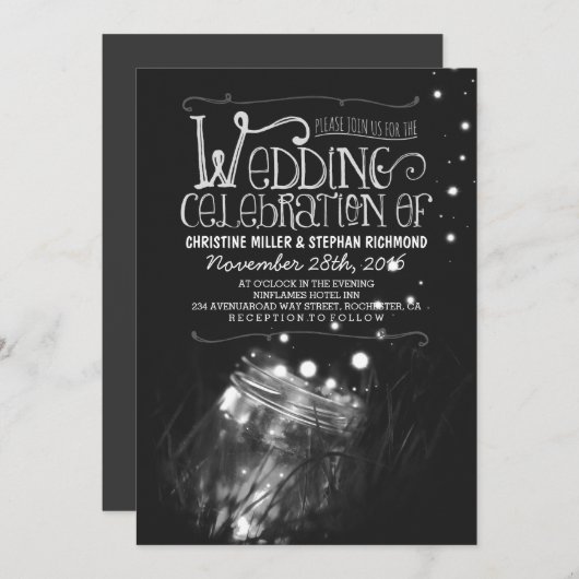 Romantische nachtlampjes mason jar bruiloft uitnod kaart (Voorkant / Achterkant)