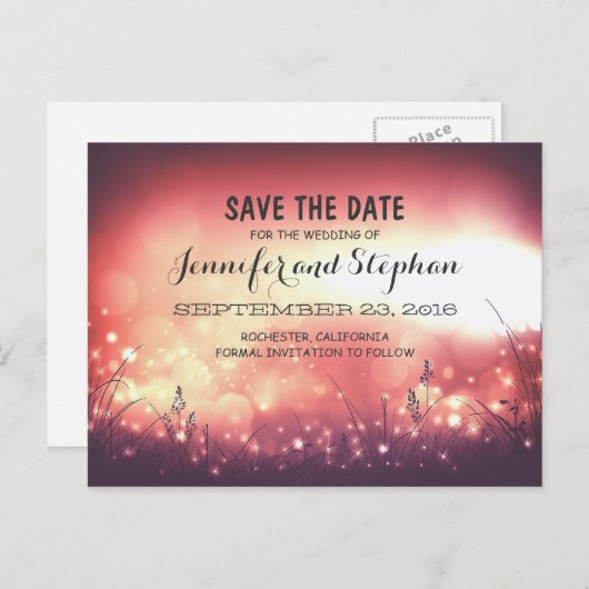 Romantische nachtlampjes redden de datum briefkaar aankondigingskaart (Voorkant / Achterkant)