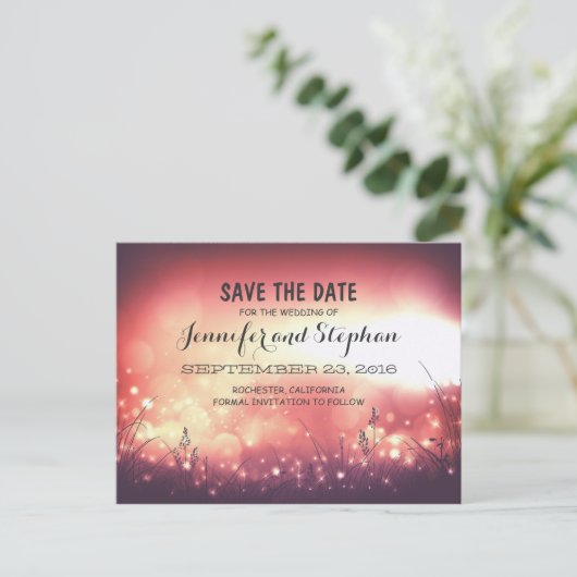 Romantische nachtlampjes redden de datum briefkaar aankondigingskaart (Staand voorkant)