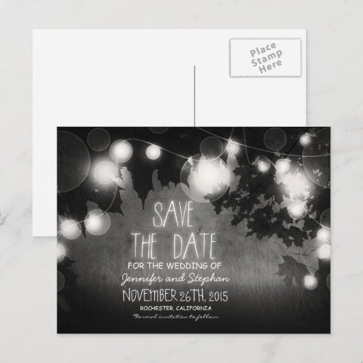 Romantische nachtlampjes Save the Date Aankondigingskaart (Voorkant / Achterkant)