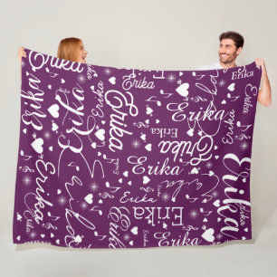 Romantische namen en harten druif Paarse kleur Fleece Deken
