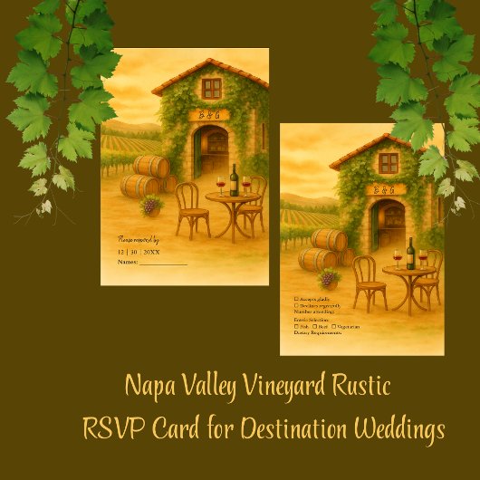 Romantische Napa Valley Vineyard rustieke bruiloft RSVP Kaartje