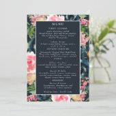 Romantische Navy Blau Blush Roze Bloemen Menu (Staand voorkant)