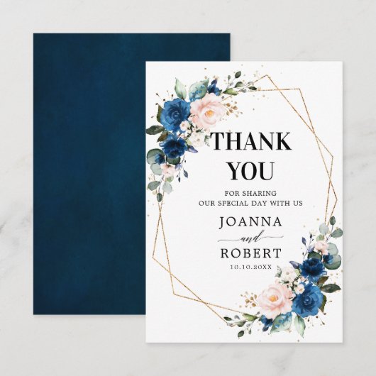 Romantische Navy Blauwe Blosemtak Roos Bloemige Ge Bedankkaart (Voorkant / Achterkant)