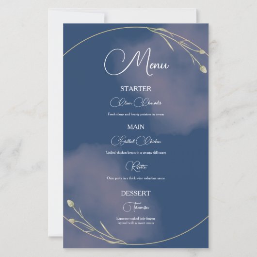 Romantische Navy Blue & Blush Pink Wedding Menu (Achterkant)