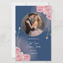 Romantische Navy Blue & Blush Pink Wedding Menu