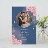 Romantische Navy Blue & Blush Pink Wedding Program (Staand voorkant)