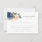 Romantische Navy Floral Maaltijd Keuze RSVP Briefk Kaart (Voorkant)