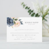 Romantische Navy Floral Maaltijd Keuze RSVP Briefk Kaart (Staand voorkant)