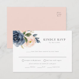 Romantische Navy Floral Maaltijd Keuze RSVP Briefk Kaart
