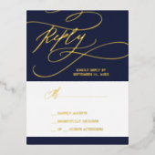 Romantische Navy Gold Folie Huwelijk Eenvoudige RS Folie Uitnodiging Briefkaart (Voorkant)