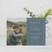 Romantische Navy Minimalistische Foto Save The Date (Staand voorkant)