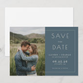 Romantische Navy Minimalistische Foto Save The Date (Voorkant / Achterkant)