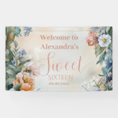 Romantische Navy Pastel Wildflowers Sweet 16 Spandoek (Horizontaal)