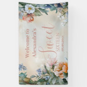 Romantische Navy Pastel Wildflowers Sweet 16 Spandoek (Verticaal)