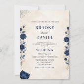 Romantische Navy Roos Stof Rand Glitter Bruiloft Kaart (Voorkant)
