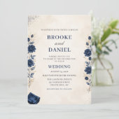 Romantische Navy Roos Stof Rand Glitter Bruiloft Kaart (Staand voorkant)