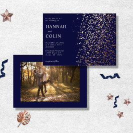 Romantische Navy Rose Goud Stardust Foto  Folie Uitnodiging
