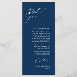 Romantische Navy Script Plaats instelling Dank u k Programmakaart