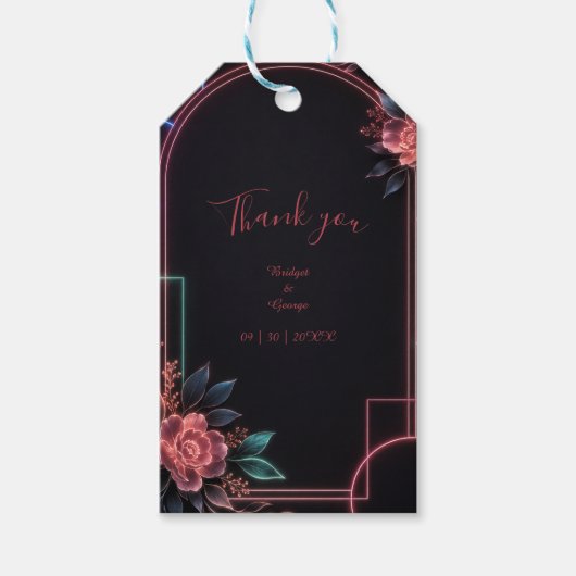 Romantische Neon Bloemige Trouwboog Gloed Cadeaulabel (Voorkant)